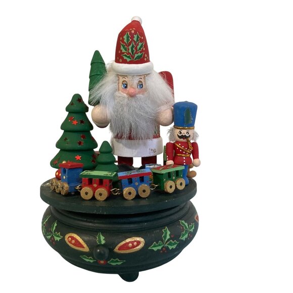 Vintage Christmas Hand Painted Santa Claus Music Box Works - Picture 1 of 10